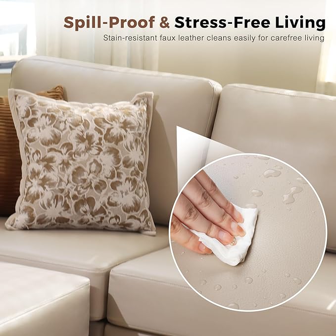 118.5" Oversized Modular Sectional Sofa, Faux Leather 6 Seater U Shaped Couch with Movable Ottoman and Storage Seat with Reversible Chaise Deep Seat for Living Room Whitesand-CasaMuseHome