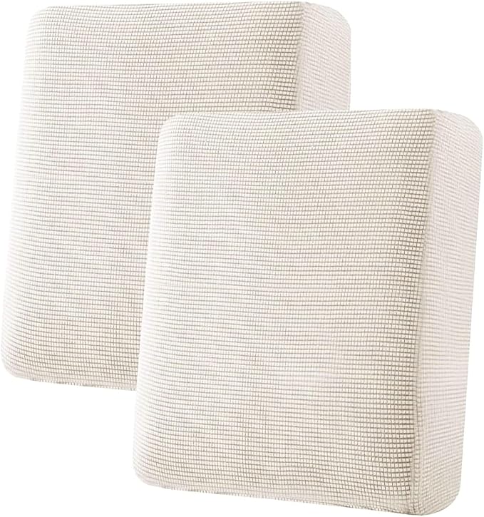 H.VERSAILTEX Super Stretch Individual Seat Cushion Covers Sofa Covers Couch Cushion Covers Slipcover Sets Thick Jacquard Textured Twill Fabric (2 Piece Medium Sofa Cushion Covers, Ivory)-CasaMuseHome