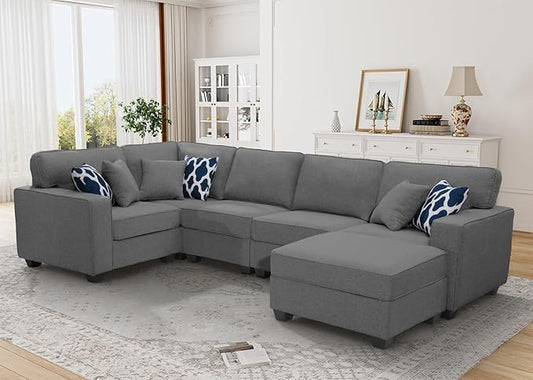 L Lengend Vansen Modular Sectional Sofa U Shaped Couch with Ottoman Modern Reversible Corner Sectional Couch for Living Room (Dark Grey, U Shaped Sofa-1)-CasaMuseHome