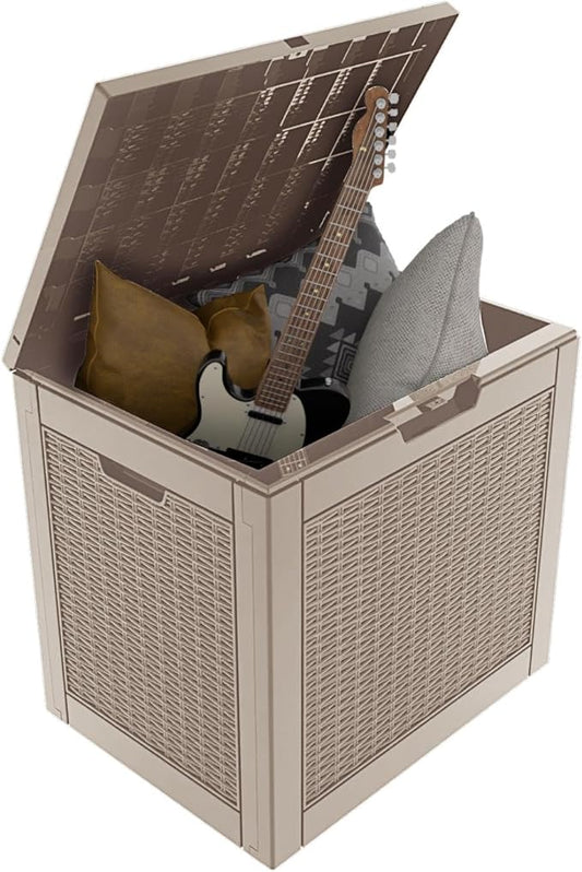 33 Gallon Deck Box Large Outdoor Storage for Patio Furniture,Outdoor Cushions,Garden Tools and Pool Supplies,Waterproof,Resin,Lockable(Grey)-CasaMuseHome