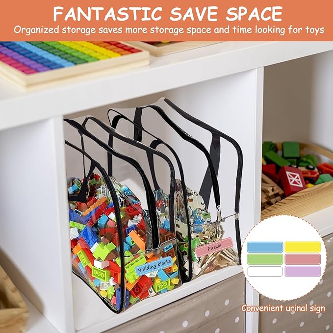 6 Packs Large Toy Storage Bags with Labels, Reusable Clear PVC Board Game Storage, Travel Waterproof Organizer Bags with Zipper for Building Blocks, Puzzle, Kids Books-CasaMuseHome