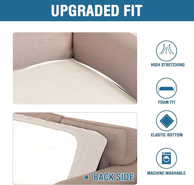 H.VERSAILTEX Super Stretch Individual Seat Cushion Covers Sofa Covers Couch Cushion Covers Slipcover Sets Thick Jacquard Textured Twill Fabric (1 Piece Chair Cushion Cover, Ivory)-CasaMuseHome