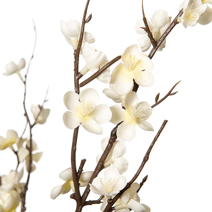 4Pcs Cherry Blossom Branches Artificial Flowers for Spring Summer Indoor Decoration,Faux Long Stem Artificial Flowers for Wedding Home Office Bedroom Party Table Centerpieces Decor(White)-CasaMuseHome