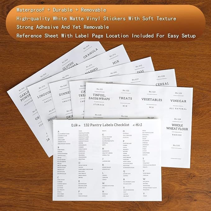 20 OZ Glass Food Storage Jars with 132 Pantry Labels Preprinted - 6 Pcs Thicken Glass Storage Containers with Airtight Bamboo Lid - Clear Kitchen Canister for Spice, Tea, Coffee, Sugar, Cookie, Candy-CasaMuseHome