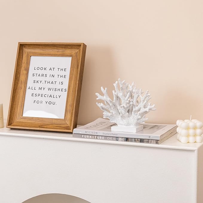 5.8" H White Coral Decor, Resin Coral Statue, Nautical Decorations for Home, Bedroom, Bathroom, Living Room, Beach/Coastal/Ocean Themed Cabinet Shelf Tabletop Decor-CasaMuseHome