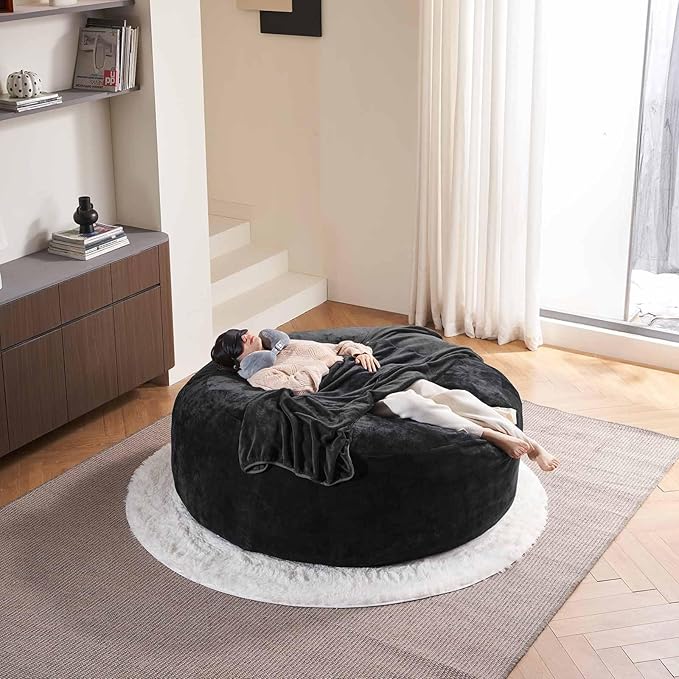 6FT,Oversized Bean Bag Chairs for Adults,Giant beanbag with Filler Included，Fluffy Memory Foam,Soft and Comfy Corduroy Fabric,Gaming Chairs Suitable for Living Room and Bedroom (Black, 6 Foot)-CasaMuseHome