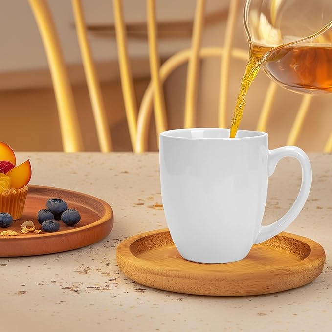 16 OZ White Stoneware Mugs Set of 6, Large Ceramic Coffee Cups with Handle, Porcelain Mugs for Latte, Milk, Tea and Juice-CasaMuseHome