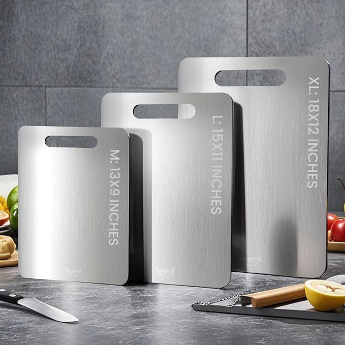 2 Pack Titanium Cutting Board- 100% Pure Titanium Cutting Boards For Kitche,Easy to clean,Double-sided food-grade Cutting Board For Cutting Meats, Fruits And Vegetables,M + L-CasaMuseHome