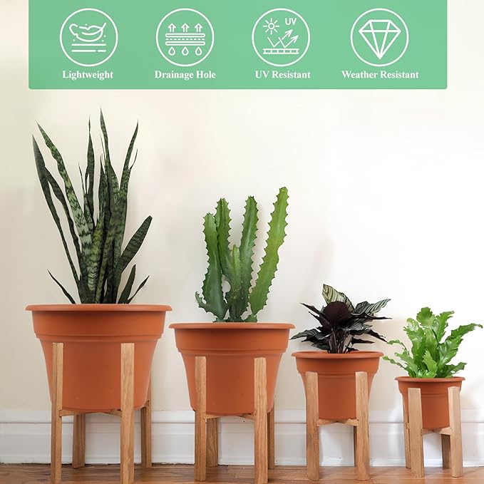 6 Inch Plastic-Flower Pot-for-Indoor Plants, 6 Pack Outdoor Plant Pots with Drainage Holes & Saucers, Resin Garden Pots Planters-CasaMuseHome