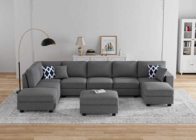 L Lengend Vansen Modular Sectional Sofa U Shaped Couch with Ottoman Modern Reversible Corner Sectional Couch for Living Room (Dark Grey, U Shaped Sofa-4)-CasaMuseHome