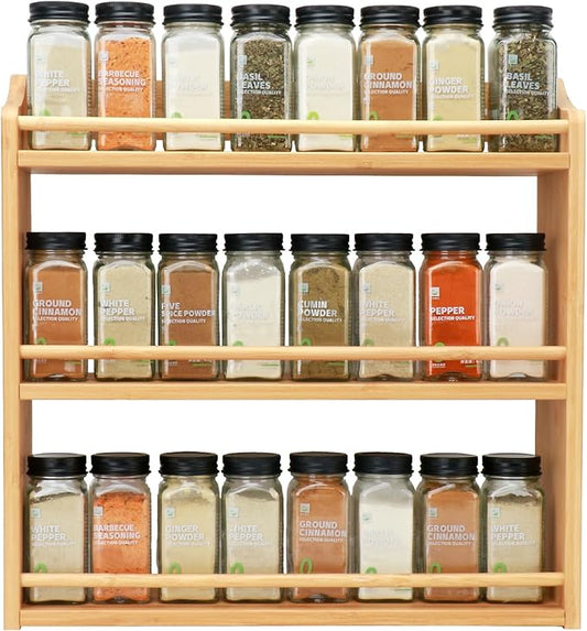 3 Tier Bamboo Spice Rack, Spice Rack Organizer, Seasoning Jars Rack Shelf Spice Organizer for Kitchen Counter or Wall Mounting, Bamboo Spice Storage Holder-CasaMuseHome