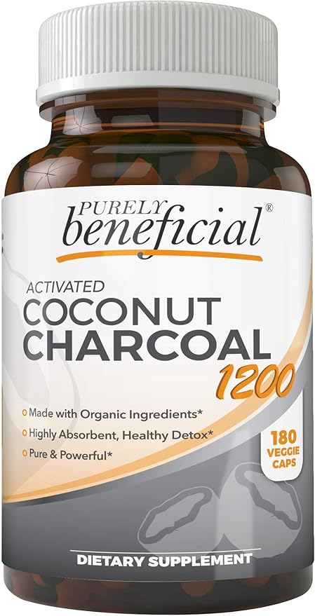Activated Coconut Charcoal 1200mg, 180 Capsules - Pills for Digestive System, Bloating, Vegan (1bottle)-CasaMuseHome