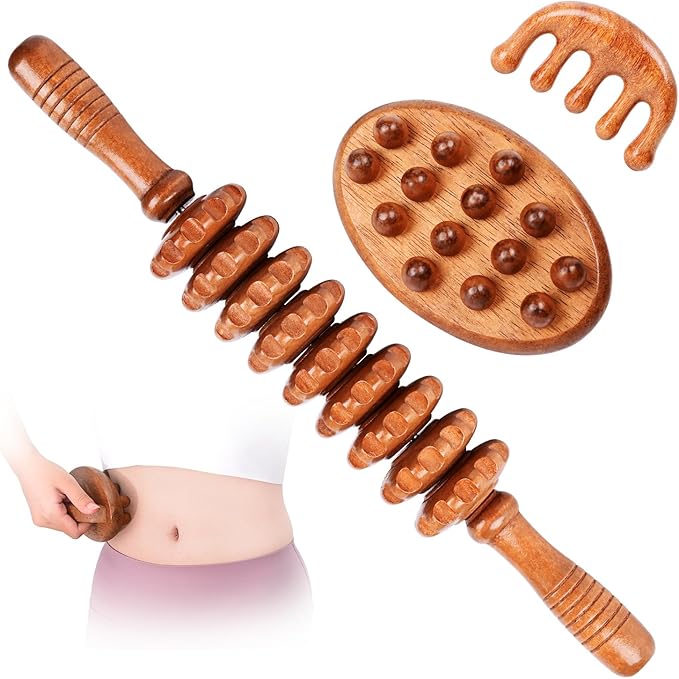 3-in-1 Wood Therapy Massage Tools Wooden Lymphatic Drainage Massager Maderoterapia Kit, Anti Cellulite Complete Body Sculpting Tools for Muscle Pain Relief, Body Contouring and Shaping-CasaMuseHome