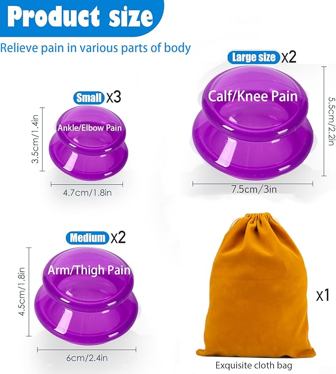 7Pcs Cupping Therapy Set-Professional Silicone Cupping, Suitable for Facial Body Massage/Deep Myofascial Release/Pain Relief/Muscle Relaxation & More (Purple,7pcs)-CasaMuseHome