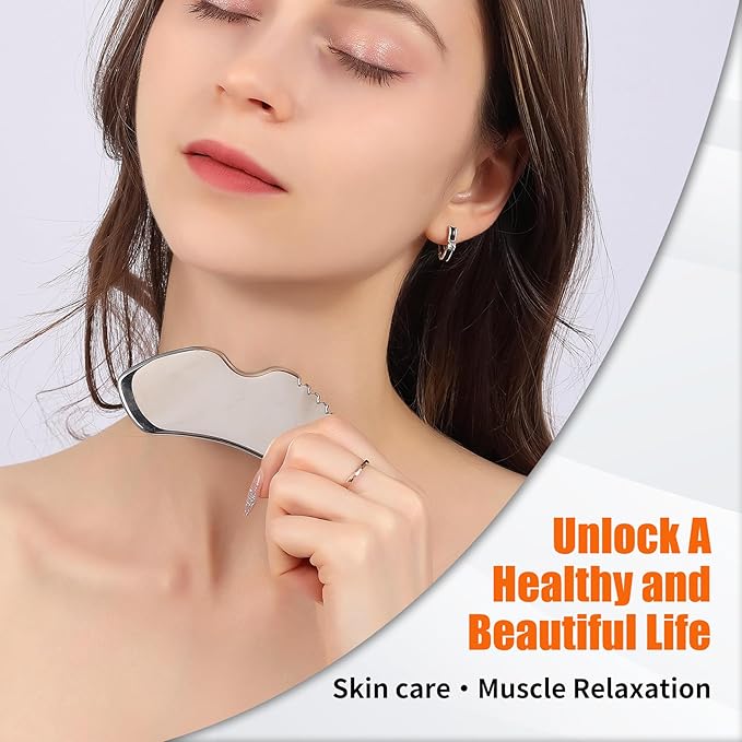 2Pcs Stainless Steel Gua Sha Facial Tools Set, Metal Face Comb Detail Skin Care Tools, Body and Face Gua Sha Sculpting for Tighten Skin Lymphatic Drainage-CasaMuseHome