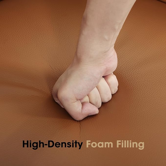 360° Swivel Leather Accent Chair, Modern Barrel Club Chair with Leather Upholstery and Sturdy Base, Comfortable Armchair for Living Room, Bedroom, Reading Nook, Brown-CasaMuseHome