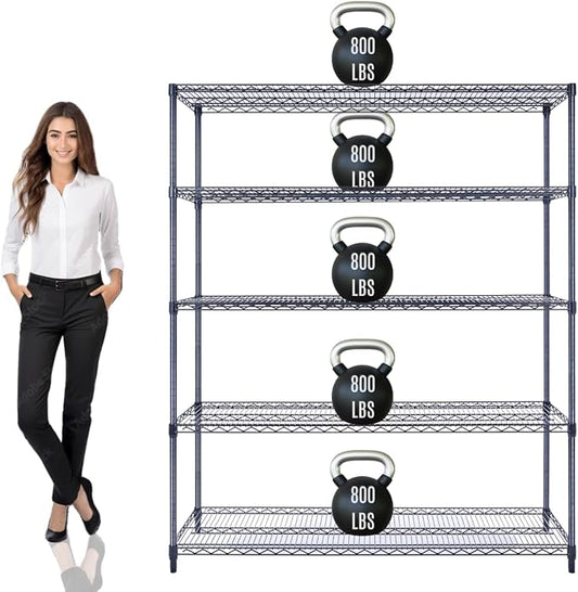 60"x18"x72" Prime Heavy Duty Black 5-Tier Wire Shelving NSF 4000 LBS MAX Capacity Storage Rack for Commercial, Hospital, School, Garage, and Kitchen Uses (with Wheels)-CasaMuseHome