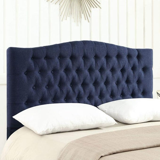 24KF Upholstered Tufted Button Linen Fabric Headboard,Comfortable Fashional Headboard Queen/Full Size,Navy Blue-CasaMuseHome