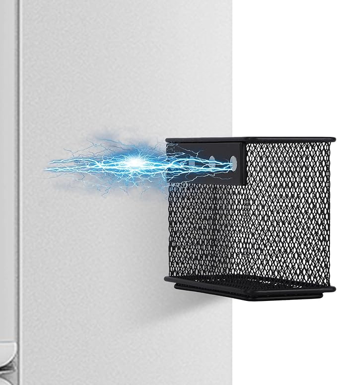 4.5'' × 2.2'' × 3.5'' Magnetic Basket for Whiteboard Black Magnetic Basket for Fridge Magnetic Organizer Holder with 4 Strong Magnets Magnetic Holder for Refrigerator Locker, Set of 2-CasaMuseHome