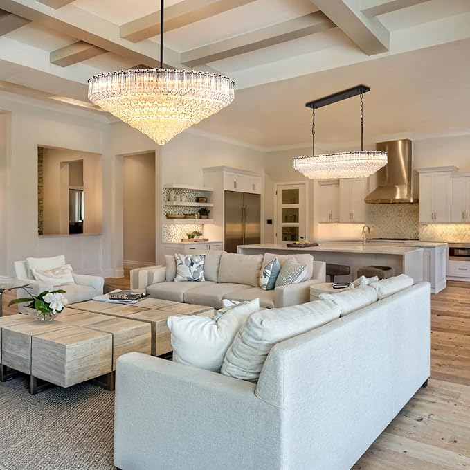 30" Modern Dining Room Chandeliers, 13-Light Clear Crystal Chandeliers, Dimmable Blown Glass Chandelier for Living Room, Round Large Chandelier for High Ceiling, Bedroom, Entryway, Staircase-CasaMuseHome