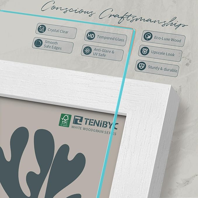 13x19 Picture Frame 3 pk, Textured White Solid Wood Poster Frame, HD Tempered Glass, Wall Gallery Frame-CasaMuseHome