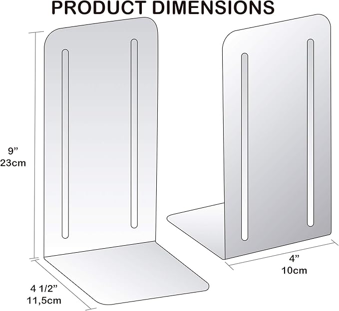 Acrimet Metal Bookends, Jumbo Size 9" H x 4" W x 4-1/2" D, Non-Skid Book Stand for Shelves, Heavy Duty Book Stopper, Black, 1 Pair-CasaMuseHome