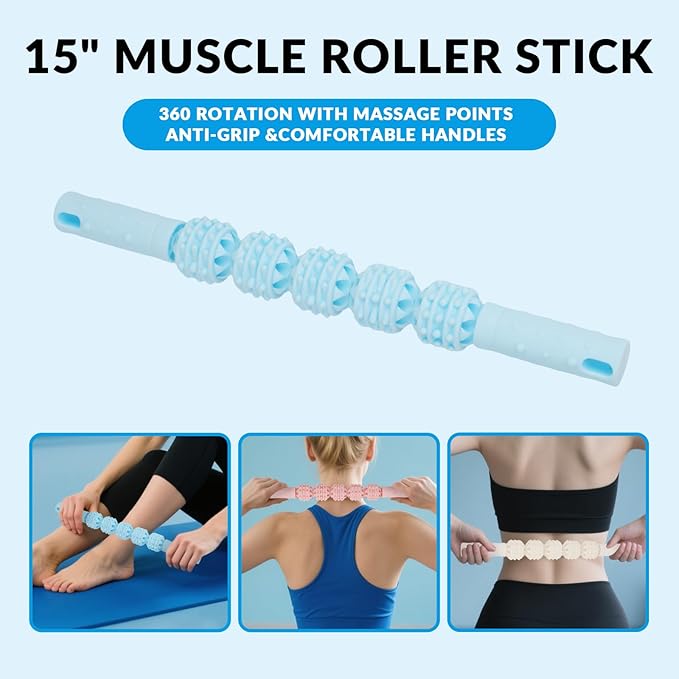7 in 1 Foam Roller,Products Include Foam shafts,Muscle Roller Bars,Leg Massagers,Fascia Balls,Stretch Bands,8-Shaped Resistance Bands,are Used for Full-Body Relax,Yoga(White Pink Blue) (White)-CasaMuseHome