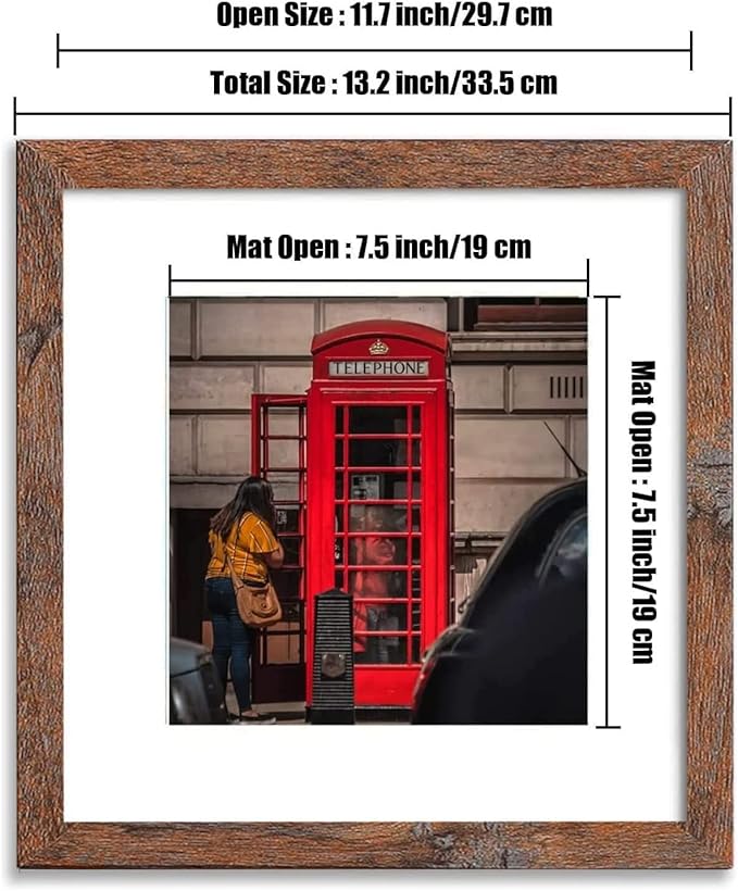 12x12 Picture Frame Set of 6, Display Pictures 8x8 with Mat or 12x12 Without Mat for Wall Mounting,Rustic Brown-CasaMuseHome