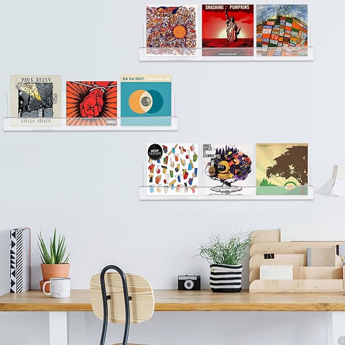 6 Pack Clear Acrylic Floating Shelves for Wall, 15'' Plastic Wall Mounted Display Shelf Kids Bookshelf and Spice Organizer for Bedroom, Living Room, Kitchen, Bathroom, Office-CasaMuseHome