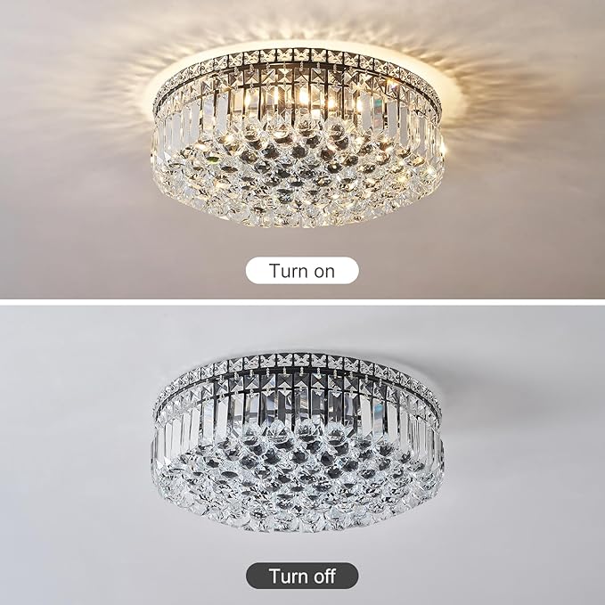 6-Lights Black Crystal Flush Mount Chandelier Light Fixture K9 Crystals Modern Ceiling Lights Elegant Pendant Lamp for Bedroom,Hallway,Bar,Living Room,Dining Room,H5.9 xW20 (Bulbs Not Included)-CasaMuseHome