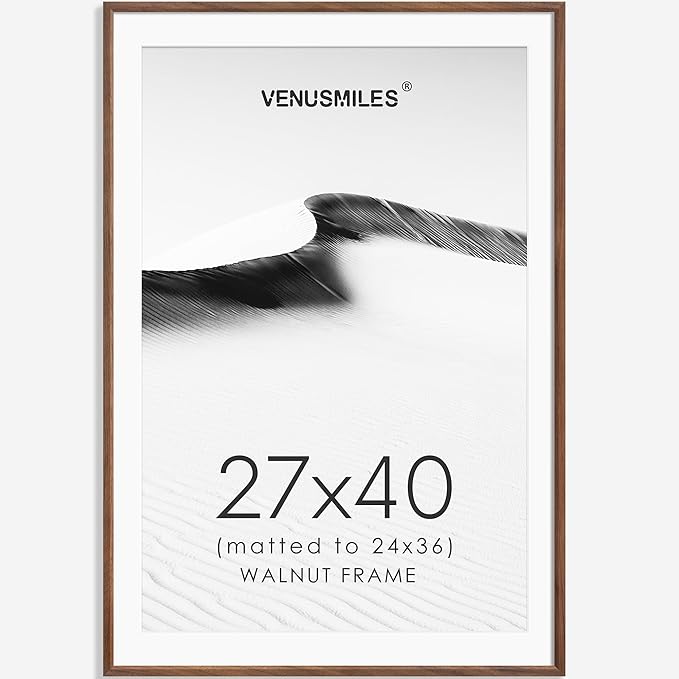 27x40 Poster Frame Natural Solid Walnut Photo Frames with 24x36 Removable Mat Wall Hanging Large Handcrafted Frame with HD Plexiglass Wall and Tabletop Display Large Picture Frame-CasaMuseHome