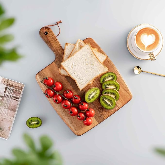 Acacia Wood Cutting Board - Wooden Kitchen Cutting Board for Meat, Cheese, Bread,Vegetables &Fruits- Charcuterie Board Cheese Serving Board with Handle (15.3"x10.2")-CasaMuseHome