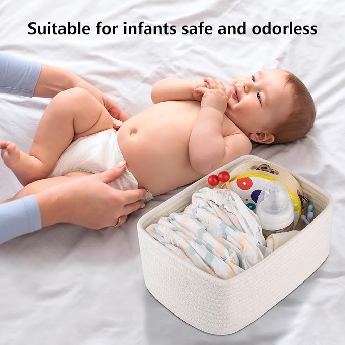 4 Pack Small Storage Shelf Baskets for Organizing, Mini Woven Rope Storage Bins for Towels, Cute Decorative Closet Organizer，Baby Nursery, Gift Empty Baskets -11.81''Lx7.87''Wx4.72''H-White-CasaMuseHome