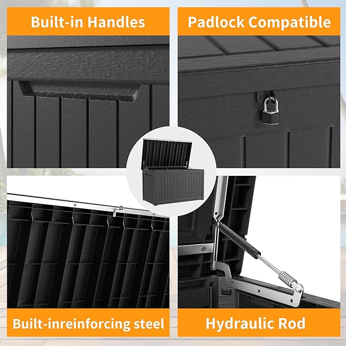 230 Gallon Deck Box Large Outdoor Storage for Patio Furniture,Outdoor Cushions,Garden Tools and Pool Supplies,Waterproof,Resin,Lockable(Black)-CasaMuseHome