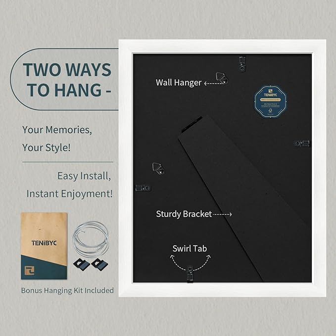 8.5x11 Picture Frame Set of 3 - White Woodgrain, Solid Wood & HD Tempered Glass, Table Display or Wall Hanging-CasaMuseHome