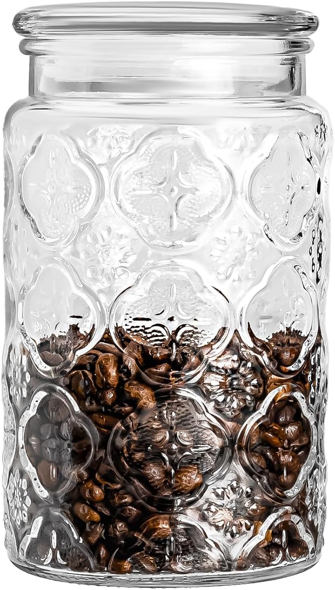 32oz Vintage Glass Jar With Lid, Glass Storage Containers, Airtight Kitchen Storage Containers For Sugar, Coffee, Tea, Spice, Flour, Candy Cookie, Pasta, Cereal, Cute Decorative Jars-CasaMuseHome