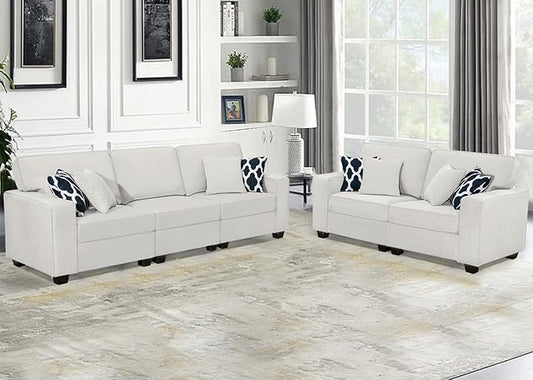 L Lengend Vansen Modular Sectional Sofa U Shaped Couch with Ottoman Modern Reversible Corner Sectional Couch for Living Room (Cream, 2+3)-CasaMuseHome