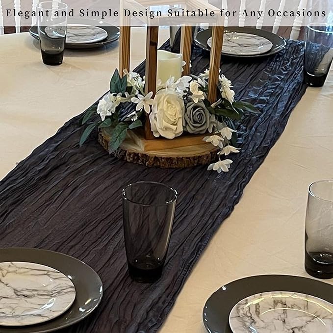 10FT 12 Pack Black Cheesecloth Table Runner 20 x 120 Inch Long Boho Fabric Rustic Cheese Cloth Table Runner for Wedding Bridal Shower Baby Shower Gauze Sheer Birthday Party Table Decorations-CasaMuseHome