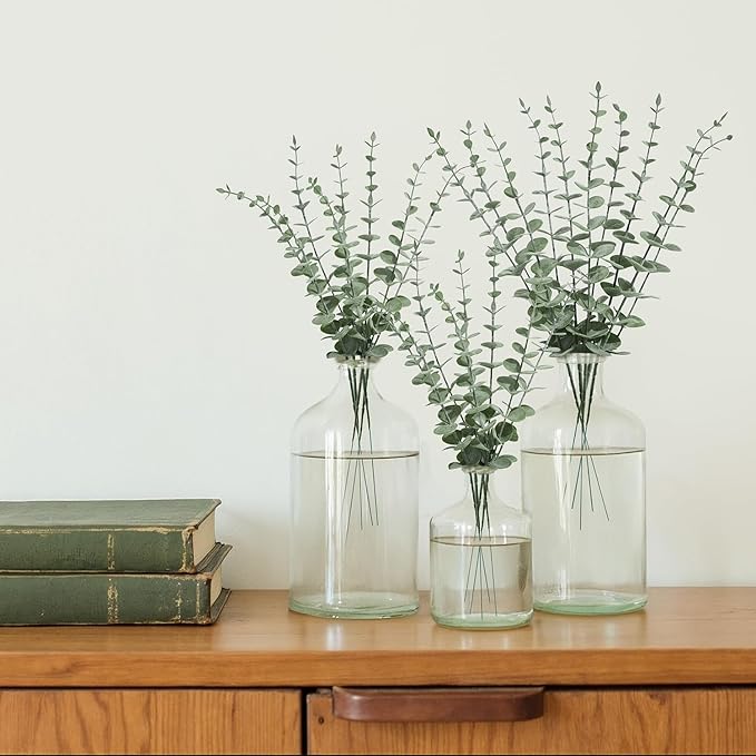 18Pcs Faux Eucalyptus Stems, 15" Artificial Eucalyptus Plants with White Frosted Coating, Fake Eucalyptus Decor Plastic Greenery Leaves for Wedding Bouquets Home Decor DIY Floral Arrangements-CasaMuseHome