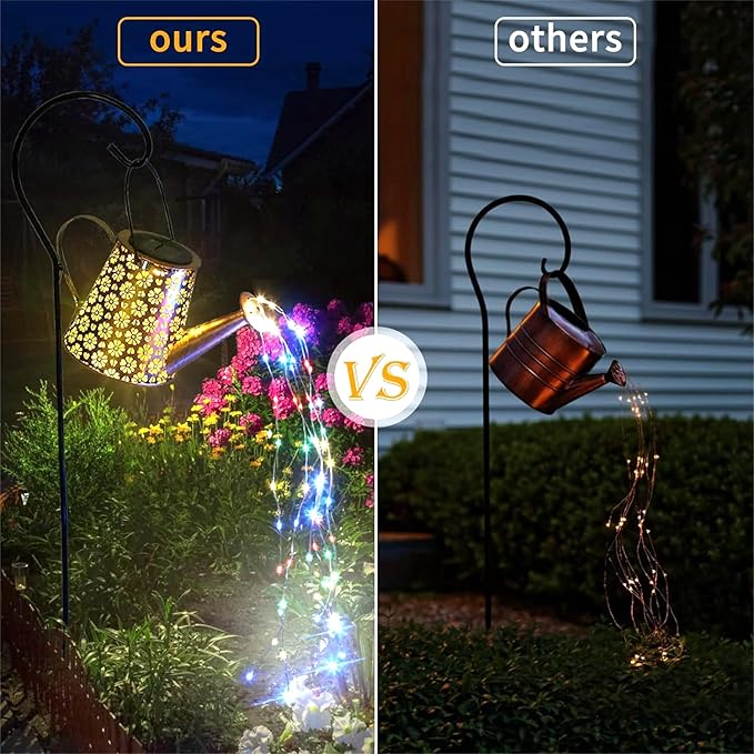 2 Pack Solar Watering Can Lights with Shepherd Hook, 8 Multi-Color Changing Modes, IP65 Waterproof, 60pcs String Lights for Outdoor Garden Pathway Lawn Patio Deck Walkway Courtyard-CasaMuseHome