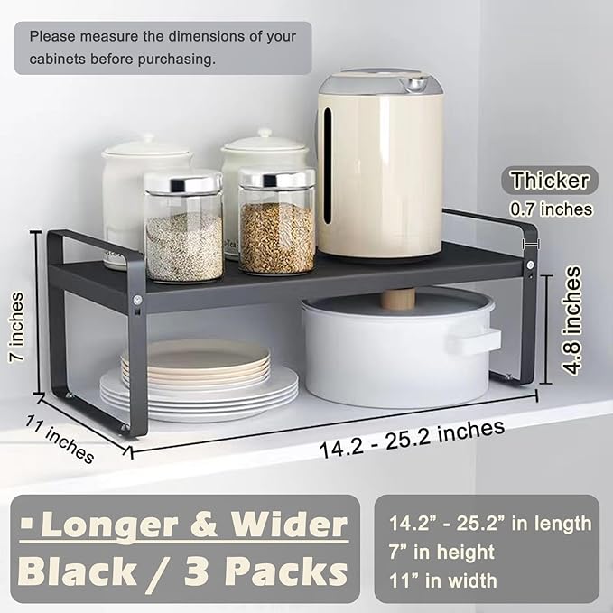 3 Pack Expandable Cabinet Shelf Organizer Kitchen Shelf Riser Stackable Pantry Shelves Kitchen Organizers and Storage Metal Spice Rack Countertop Organizer Cupboard Adjustable Shelfs Desk Rack Shelf-CasaMuseHome