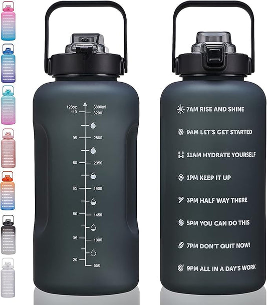 64oz,100oz,128oz Large Motivational Water Bottle with Time Marker, Leakproof & BPA Free Half Gallon Big Water Bottle with Straw Handle Tritan Frosted Water Jug for Gym,Fitness,Outdoor Sports-CasaMuseHome