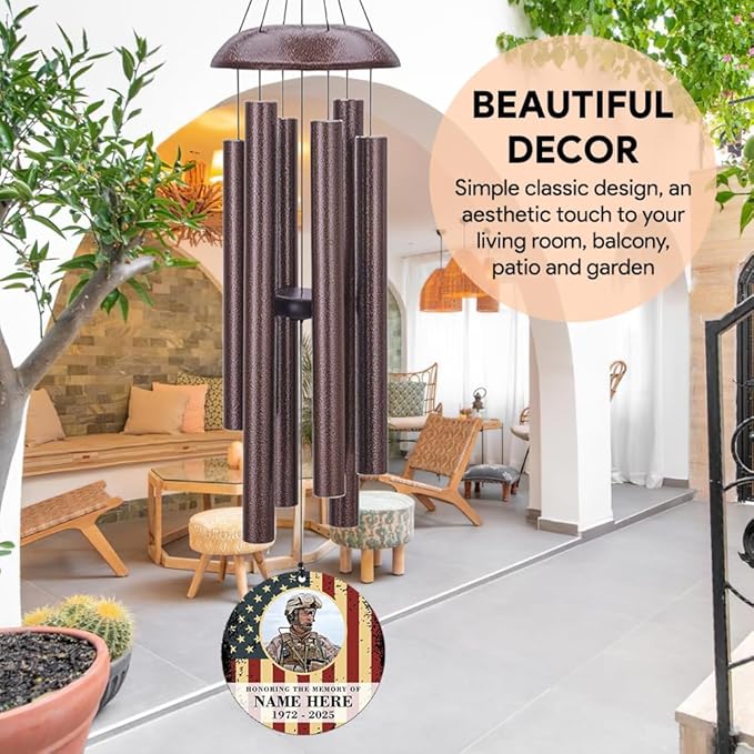 36inch Personalized Wind Chimes, Memorial Wind Chimes for US Veteran, Wind Chime for Loss of Loved Dad/Mom, Sympathy Memorial Gifts, Thank You Veteran Solider-CasaMuseHome