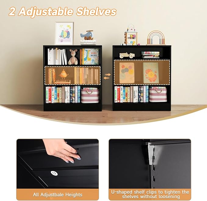 3-Tier Metal Open Shelf Bookcase, Bookcase with Adjustable Shelves, Floor Standing Book Shelf, Freestanding Display Storage Shelves, Curio Cabint Display Case for Small Places/Living Room/Corner-CasaMuseHome