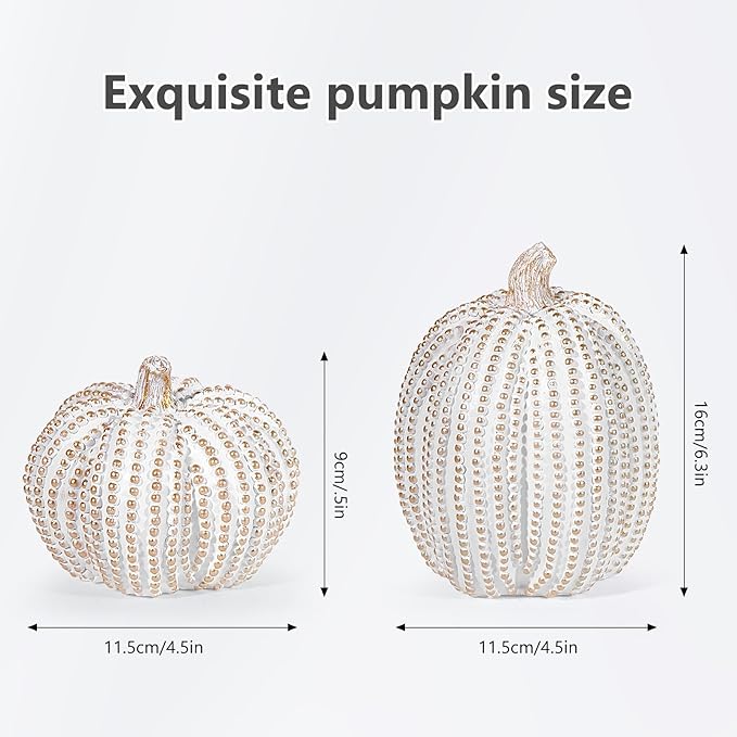 2Pcs Halloween Pumpkin Artificial Resin Pumpkins Decor for Mantel Harvest Autumn Tabletop Decoration Gold Fall Pumpkin Decorations Thanksgiving Table Centerpieces (Set A, ONE Size)-CasaMuseHome