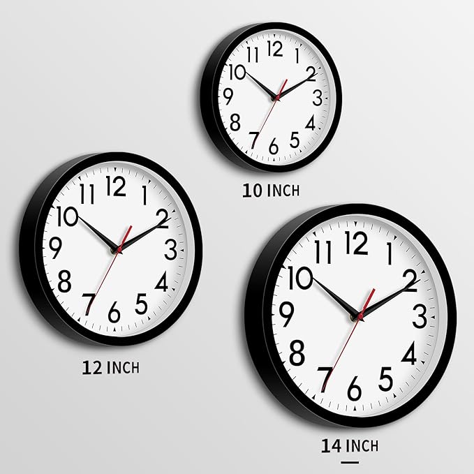 14 Inch Wall Clock Large Battery Operated Big Silent Non Ticking Analog Clock Decorative for Living Room Office Kitchen Outdoor Classroom Bedroom Bathroom School(Black)-CasaMuseHome