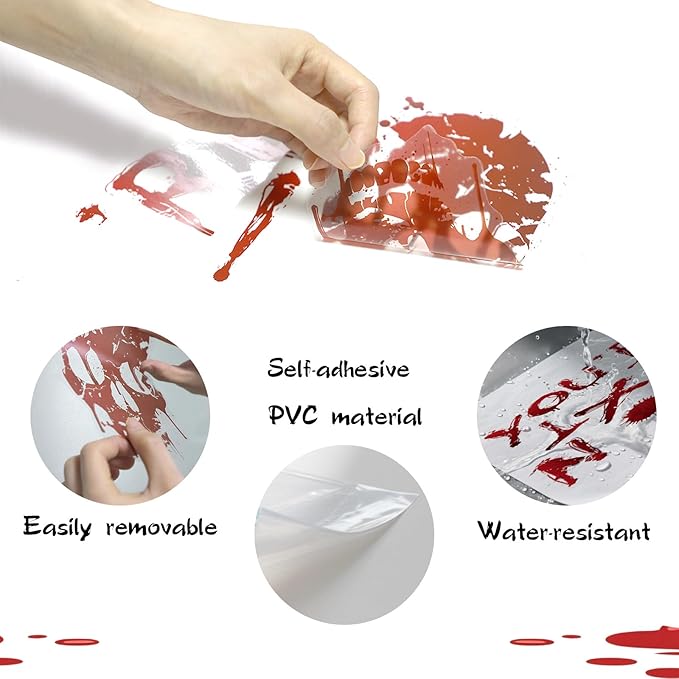 8 Sheets Halloween Window Clings, Bloody Handprint Footprint Window Stickers Scary Halloween Decorations Self Adhesive Wall Decal for Party Bathroom Car Door Zombi Restroom Sign Decals-85 Pcs-CasaMuseHome
