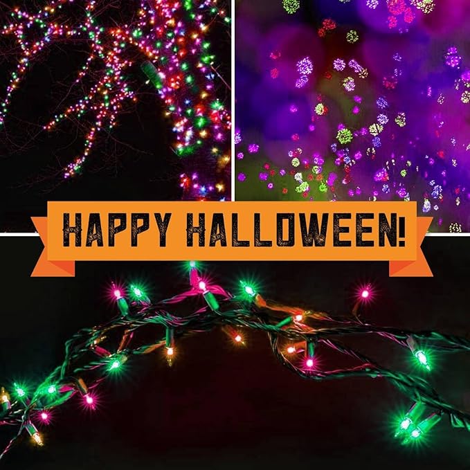 150LIGHTS Orange Purple and Green Extra-Bright with End Connectors Halloween Decorative Lights 9.72m UL Certified Mini String Light Set Waterproof for Halloween Home Garden Tree Party Patio-CasaMuseHome