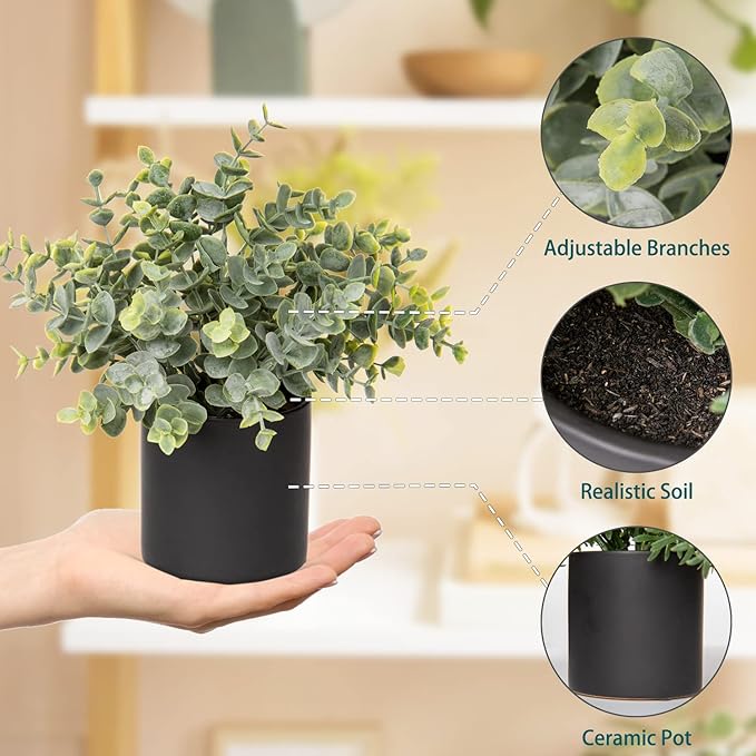 3 Pack Small Fake Plants for Shelf Decor Accents with Ceramic Pot Artificial Potted Plants for Rustic Farmhouse Decor Faux Plants Indoor Fake Potted Plants Artificial for Home Office Bookshelf Decor-CasaMuseHome