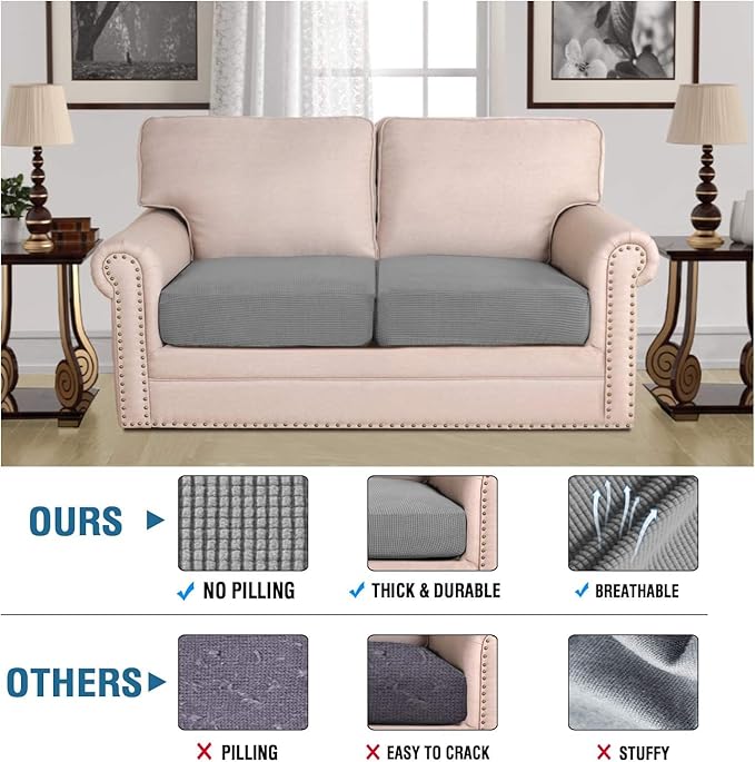 H.VERSAILTEX Super Stretch Individual Seat Sofa Covers Couch Slipcover Sets Thick Jacquard Textured Twill Fabric (2 Piece Medium Cushion Covers, Dove)-CasaMuseHome